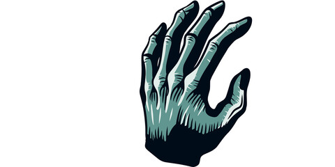 Zombie hand illustration, creepy undead arm, horror Halloween design, scary monster hand