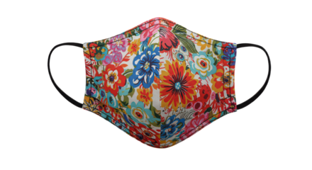 Floral face mask isolated on transparent background colorful flower pattern face mask for protection from viruses