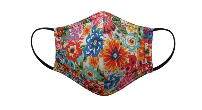 Floral face mask isolated on transparent background colorful flower pattern face mask for protection from viruses - Powered by Adobe