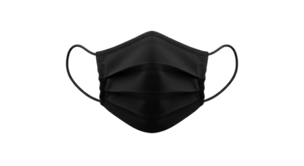 Black disposable face mask for protection against viruses isolated on transparent background