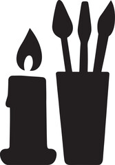 Silhouette of candle art tools and brush holder symbolizing creativity, craft, and design.