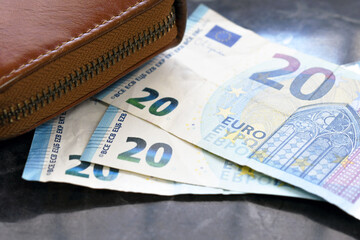 20 Euro banknotes on the table. Business and finance concept. Savings plan for future.