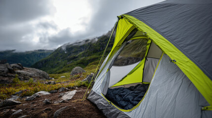 Mountain camping with tent