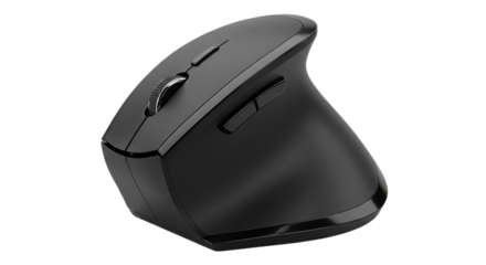 Ergonomic vertical mouse isolated on transparent background, designed for comfort and reduced strain during long work sessions
