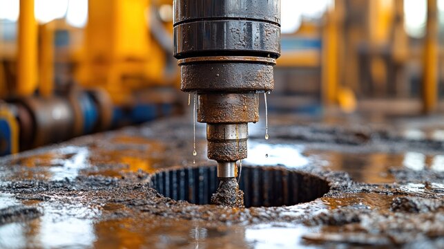 Close up of drill press making hole in metal