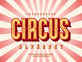 circus styled alphabet design with uppercase, numbers and symbols