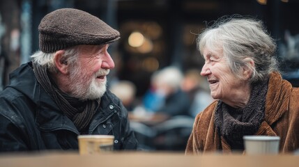 Elderly couple in joyful chat