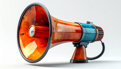 Fototapeta premium Orange and blue megaphone with metallic accents loudspeaker