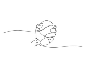 Minimalist line art of hand holding tennis ball, stylized sports concept with fluid continuous lines