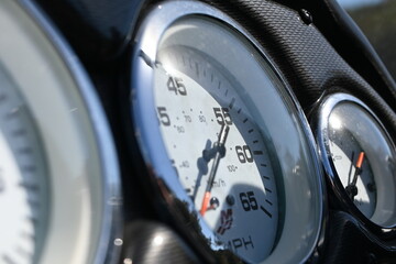 close up of boat gauges