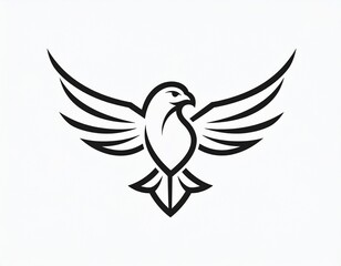 Obraz premium Soaring Eagle Silhouette: A striking black and white silhouette of an eagle in flight, its wings gracefully spread, embodying strength and freedom.
