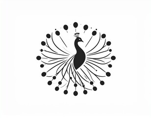 Peacock Illustration: A striking illustration of a peacock with a crown, its elegant feathers fanning out in a mesmerizing circular pattern, a symbol of beauty and pride.