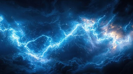 Fototapeta premium Electric storm Blue lightning bolt cracks across a cloudy, dark sky