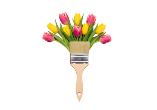 : Artistic Fusion Paintbrush Transforms Into Tulip Bouquet Art - Powered by Adobe