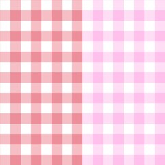 Red and pink gingham checkered pattern background. Spring themed plaid pattern background. Seamless picnic tablecloth pattern. Seamless patterns with pastel woven checks.