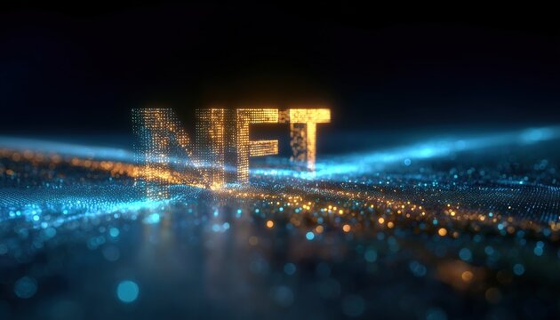 Revolutionary Nft Currency: An Animated Cryptocurrency For The Future In Cyberspace, Creating Glowing Electronic Particles In Neon Fields