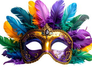 Colorful feathered mask for festive celebrations, perfect for Mardi Gras and costume 