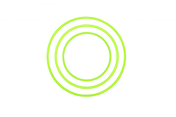 Concentric green neon light rings forming an abstract glow effect on transparent background