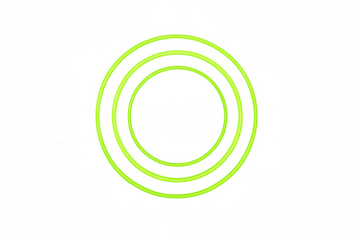 Concentric green neon light rings forming an abstract glow effect on transparent background