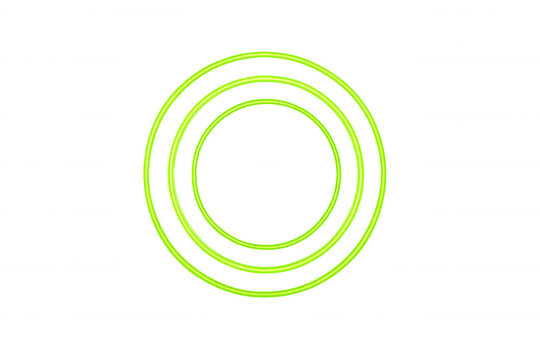 Concentric green neon light rings forming an abstract glow effect on transparent background