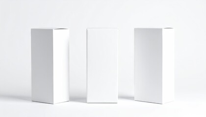 Three plain white rectangular boxes arranged on a clean white background.