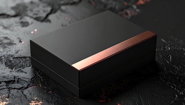 Sleek dark rectangular object with copper accent on textured surface. - Powered by Adobe