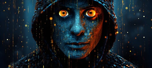 Pointillist grunge design of necromancer with abstract dotted pattern,generative AI