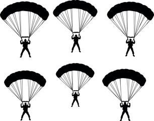 skydiver, parachute, silhouette, jumper, adventure, landing, flying, sport, extreme, air, fall, descent, sky, 