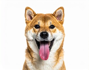 Shiba Inu making a funny face, isolated on white background