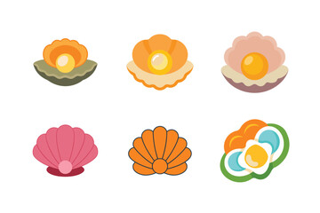 Colorful stylized seashells and pearls graphic collection