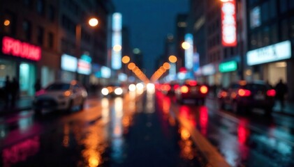 Vibrant City Night Lights Reflecting on Wet Streets Abstract Urban Bokeh Photography