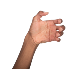 Hand gripping in natural gesture, fingers curled with thumb holding invisible object like phone or