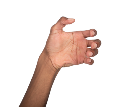 Hand gripping in natural gesture, fingers curled with thumb holding invisible object like phone or