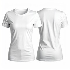 Plain white crew neck t-shirt apparel front and back view isolated.