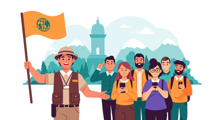 Guided City Tour with Tourists and Landmarks.