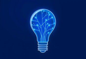 Glowing blue lightbulb with internal network of interconnected nodes, symbolizing innovation, ideas, and technology.