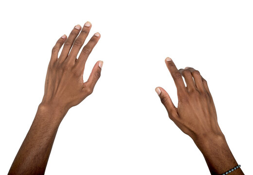 Hand stretching forward in reaching gesture, both arms outstretched to grasp invisible object in