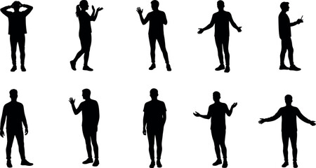 silhouette, people, vector, shadow, figure, human, posture, pose, man, woman, standing, gesture, 