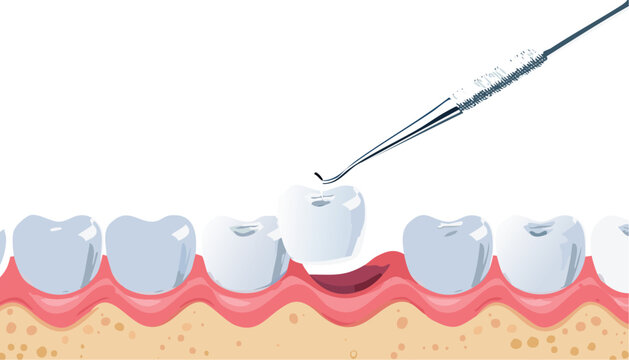 Dental explorer tool touching occlusal surface of premolar tooth illustration
