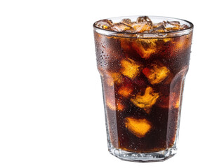 Glass of cold fizzy beverage with ice