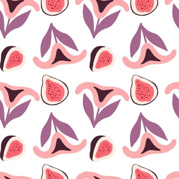 Feminine abstract motif with stylized vulva inspired shapes in seamless geometric arrangement on rich dark background for modern design