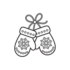 Winter Mittens with Snowflake Design Line Art