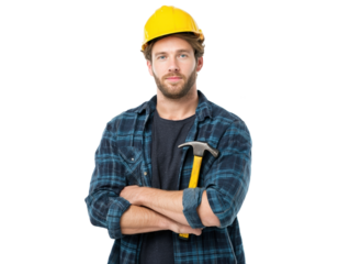 Construction worker with yellow hard hat