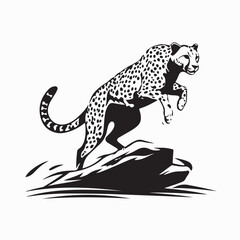 Wild Cheetah Jumping from Stone in Attack Position Vector Isolated on white background