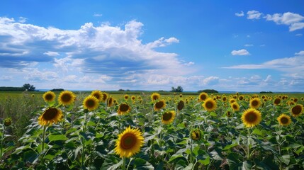 Sunny Spring & Summer Meadows: Yellow Sunflowers, Blue Skies, and Bees in Rural Flower Fields & Gardens