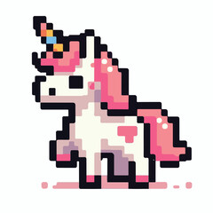 Charming pixel art unicorn, a delightful concept of digital fantasy and magic. This whimsical creature embodies fairytale wonder, bringing playful elegance to creative projects