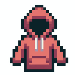 A vibrant pixel art illustration of a red hooded sweatshirt, embodying a classic retro gaming aesthetic, ideal for various digital designs, casual apparel themes, and cozy comfort concepts