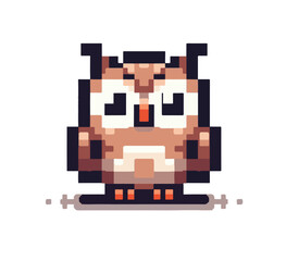 Pixel Art Owl Illustration Adorable Bird with Square Eyes