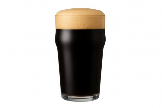 Pint of dark beer with rich foam, perfect serving of a cold stout drink, transparent background