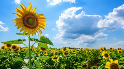 Sunny Spring & Summer Meadows: Yellow Sunflowers, Blue Skies, and Bees in Rural Flower Fields & Gardens